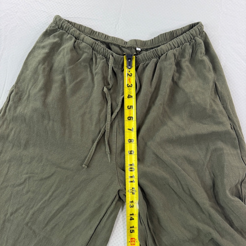 Women Linen Blend Wide Leg Pants Olive Green Drawstring Elastic Waist Casual XL - Picture 5 of 11